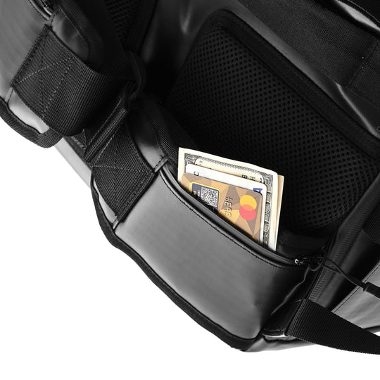 Hidden anti-theft security pocket on TREKARIUS 35L travel backpack