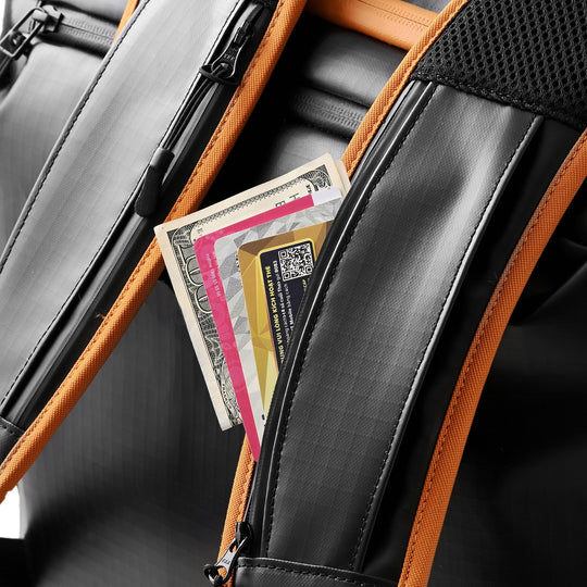 hidden security pockets on straps TREKARIUS 35L backpack